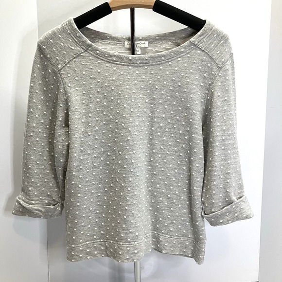 Coldwater Creek Womens Light Gray Polka Dot 100%‎ Cotton 3/4 Slv Crop Sweater S - Picture 1 of 5